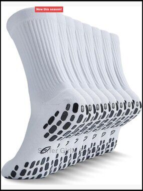 Non-Slip Grip Socks - Cushioned Athletic Socks for Men & Women - Crew Length,
